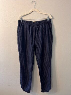 Marine Layer Allison Tapered Pull on Pants Black Blue Stripe